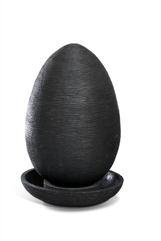 Boho natural fibre cement sculpture Giant Egg Water Fountain with pump, crafted by hand in Bali