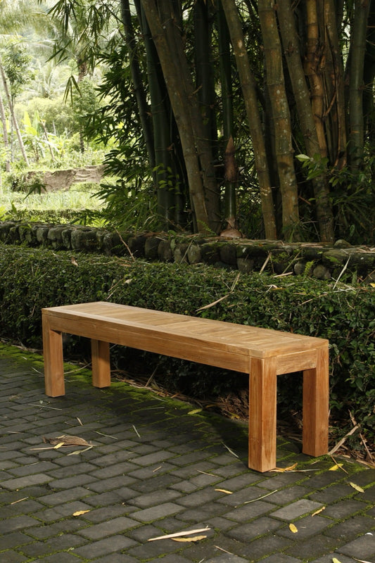 Boho solid teak bench Duisburg, set of 2, handcrafted in Bali
