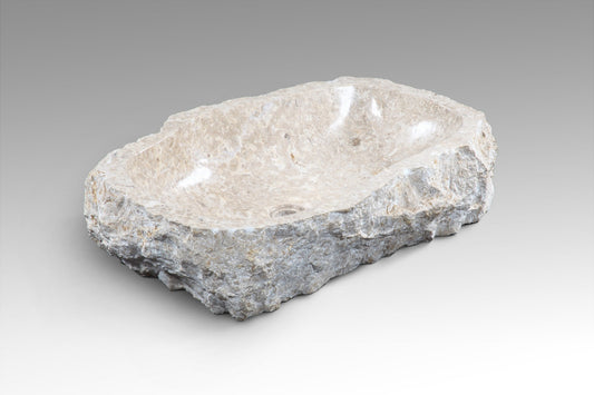 Boho marble washbasin, handcrafted in Bali for indoor and outdoor spaces