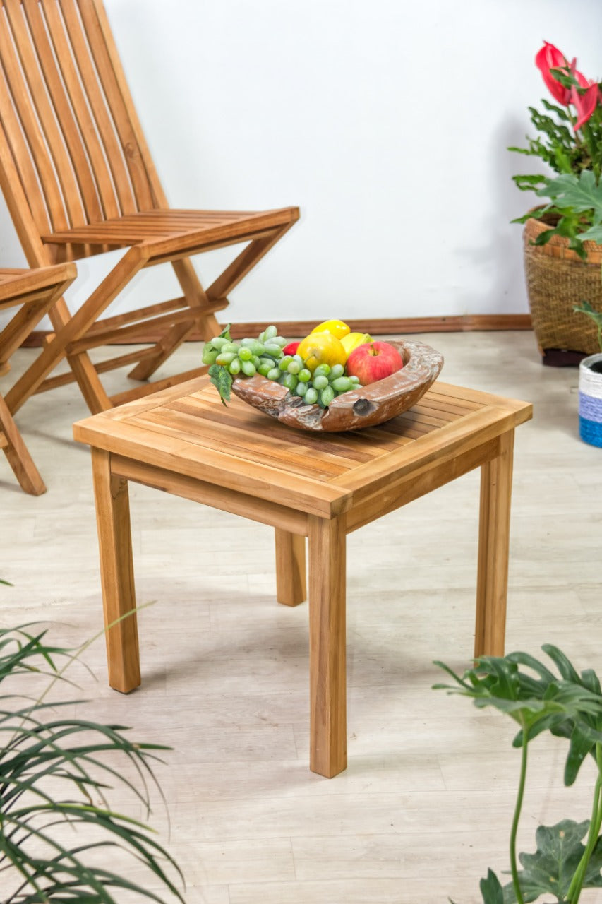 Teak side table Duisburg – boho furniture, handwoven and handmade in Bali