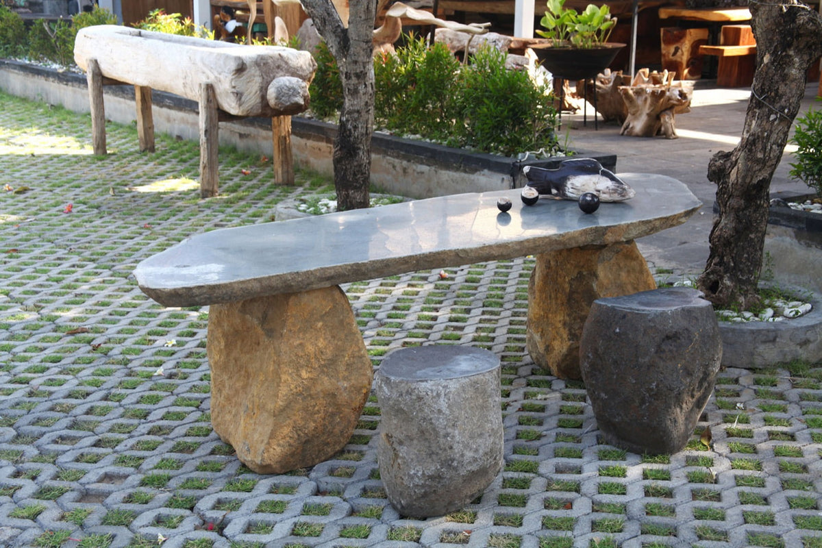 Handmade stone stool – the Olaf Stone, boho furniture made in Bali