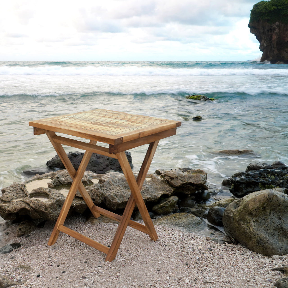 Teak folding table Modena – boho furniture, handwoven and handmade in Bali
