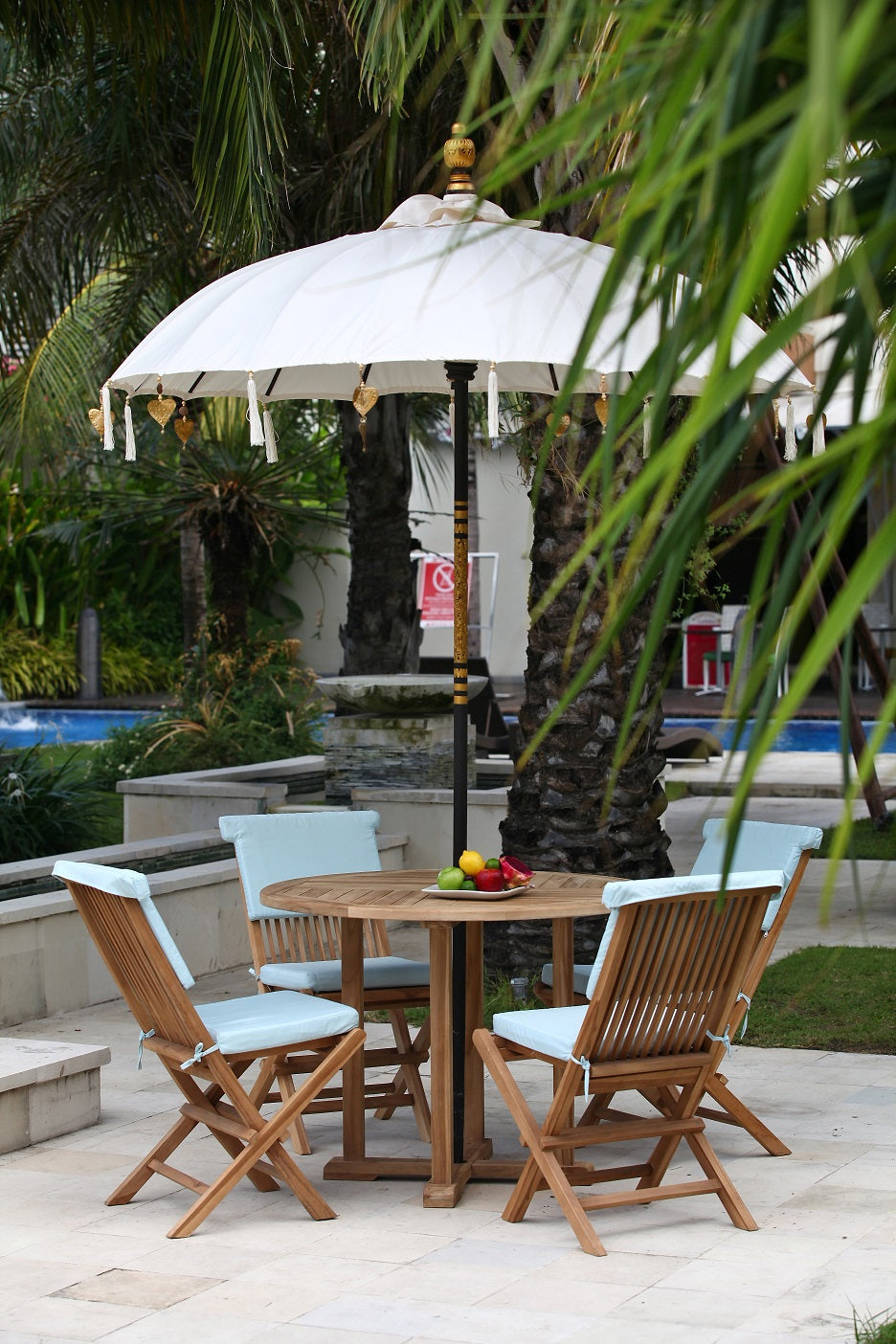 Handmade teak garden set – the Garden Set of Five, boho furniture made in Bali