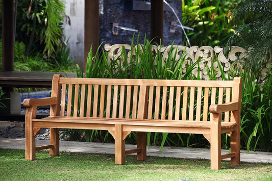 Boho natural solid teak bench Heidelberg without cushion, set of 2, handcrafted in Bali