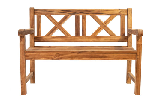 Boho solid teak 2-seater sofa Anja Bench without cushion, set of 2, handcrafted in Bali