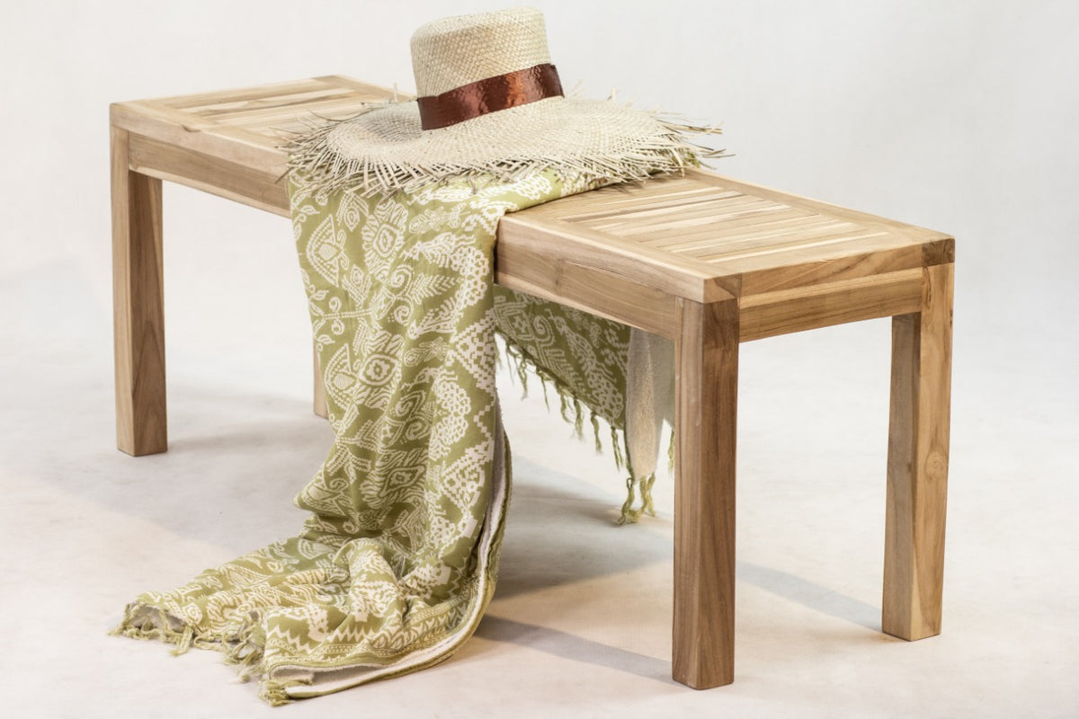 Teak bench Bristol – boho furniture, handwoven and handmade in Bali