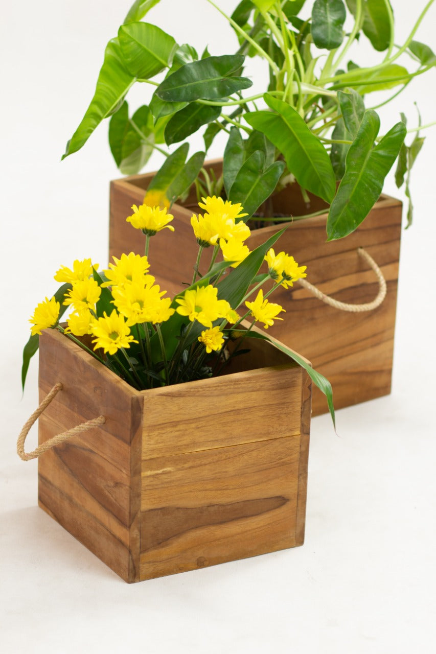 Teak planter Maui – boho decor handcrafted in Bali by BaliSouk