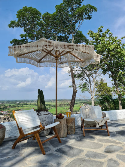 Handmade fabric umbrella – the Macrame, boho furniture made in Bali