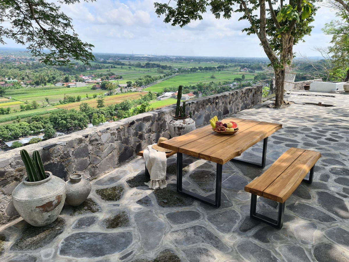 Lyon Table Live Edge Open 3 Slat table, boho furniture handmade by Balinese artisans