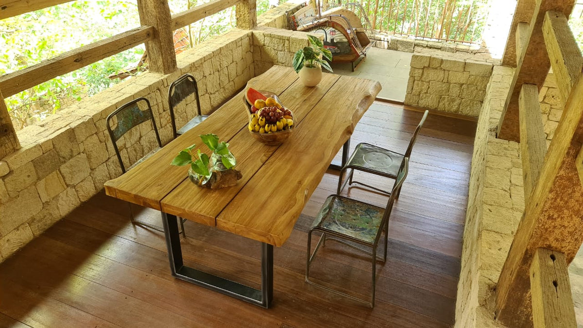 Teak table Lyon Table Live Edge Open 3 Slat – boho furniture handcrafted in Bali by BaliSouk