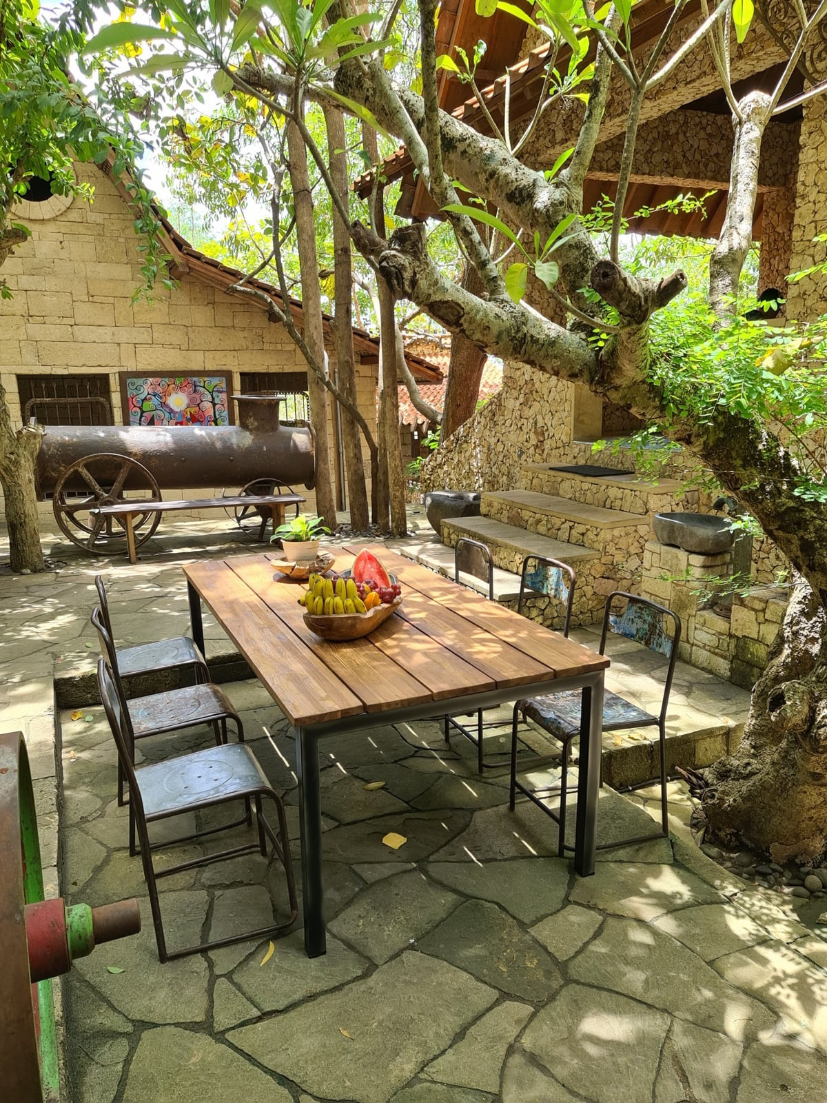 Teak table Chania Open Slat – boho furniture, handwoven and handmade in Bali