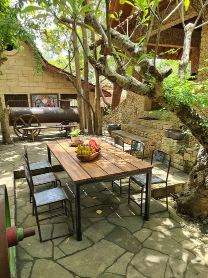 Teak table Chania Open Slat – boho furniture, handwoven and handmade in Bali