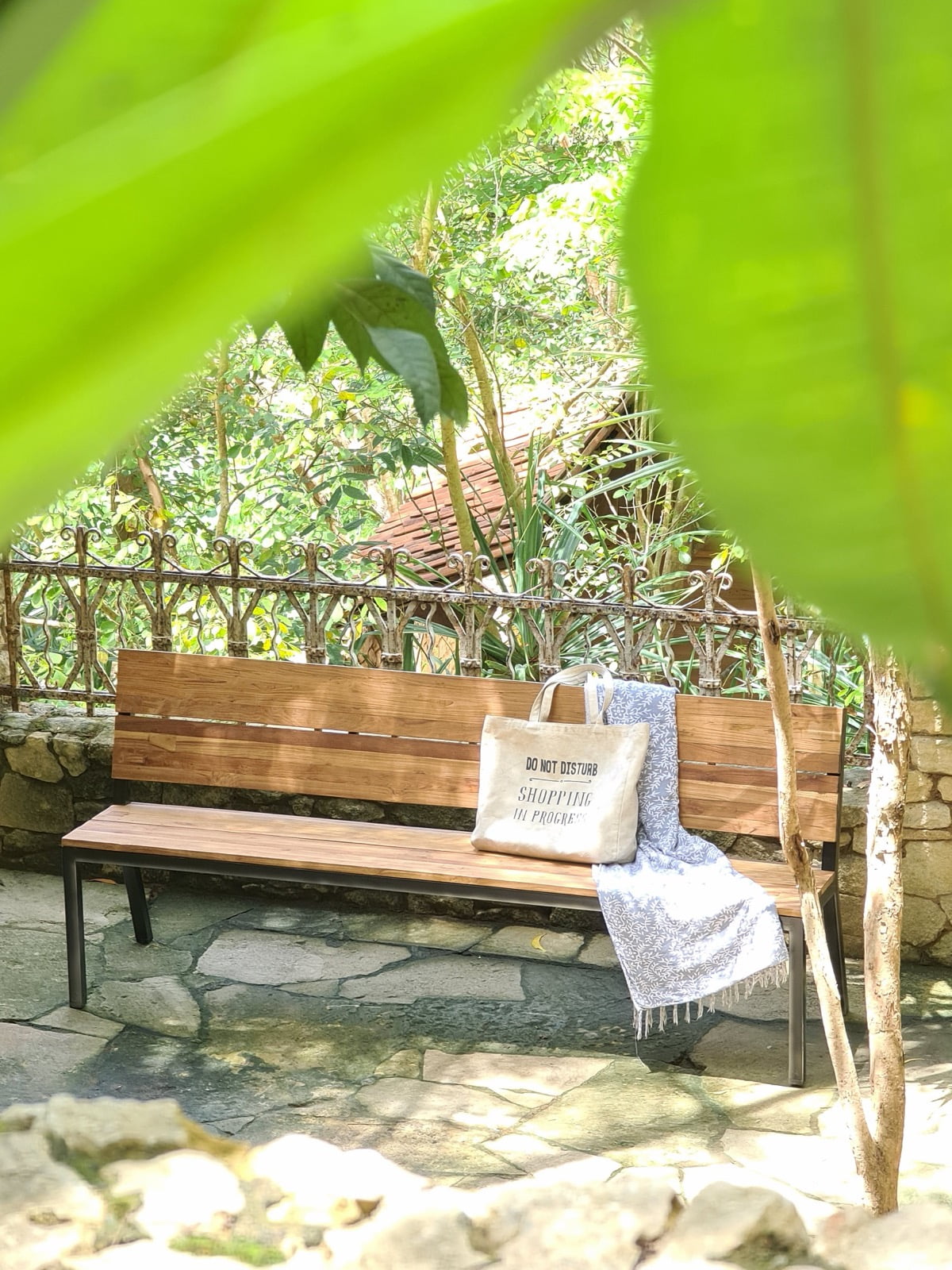 Teak bench – Lyon Open Slat, natural natural materials in boho style