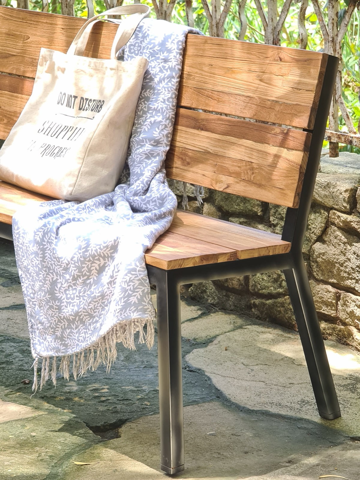 Handcrafted teak bench – Lyon Open Slat, boho furniture from BaliSouk
