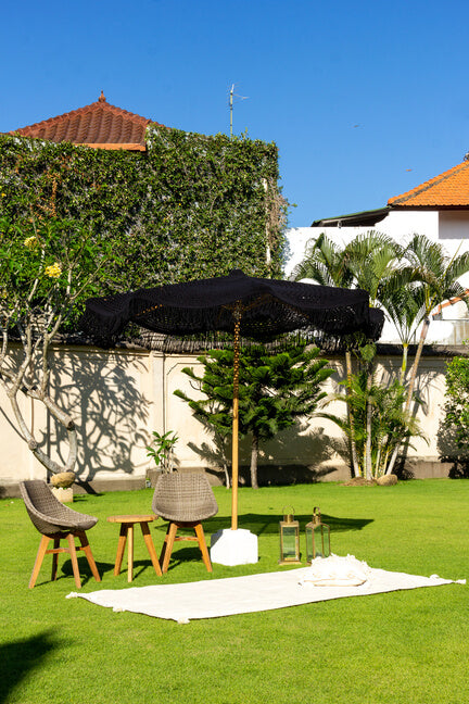 Macrame Umbrella With Teak Pole And Without Base – Set of 2