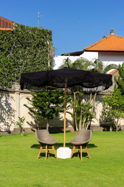 Macrame Umbrella With Teak Pole And Without Base