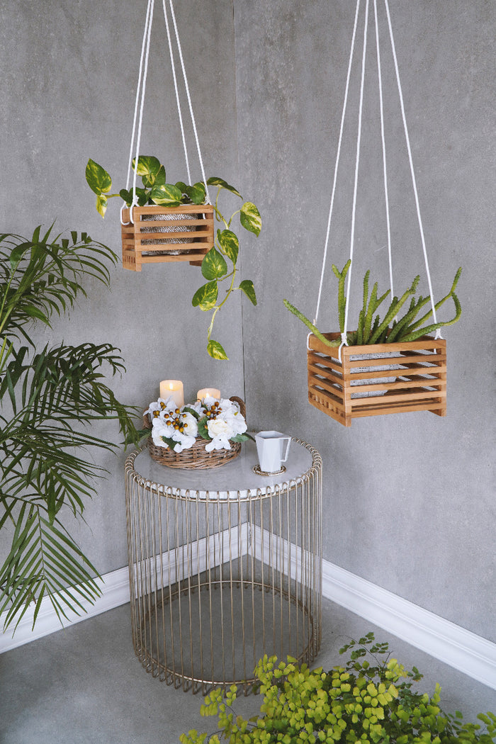 Handmade teak basket – the Linea Flower, boho decor made in Bali