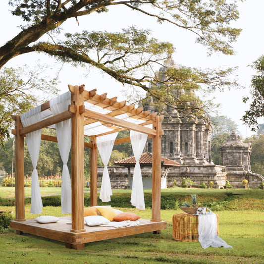 Boho solid teak daybed Monte Carlo with 2 curtains only, set of 2, crafted by hand in Bali