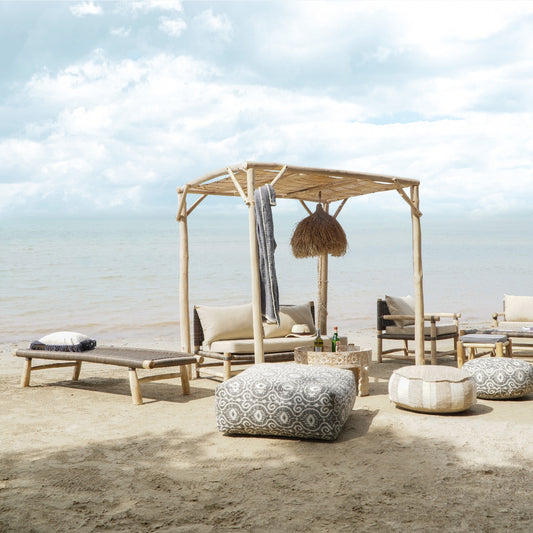 Boho solid teak outdoor daybed Gustavia Gazebo Top Bamboo, handmade in Bali