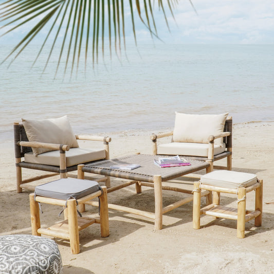 Boho solid teak armchair Gustavia, handcrafted in Bali for the living room