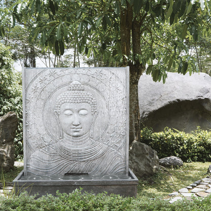 Fibre cement sculpture Buddha Face – boho decor, handwoven and handmade in Bali