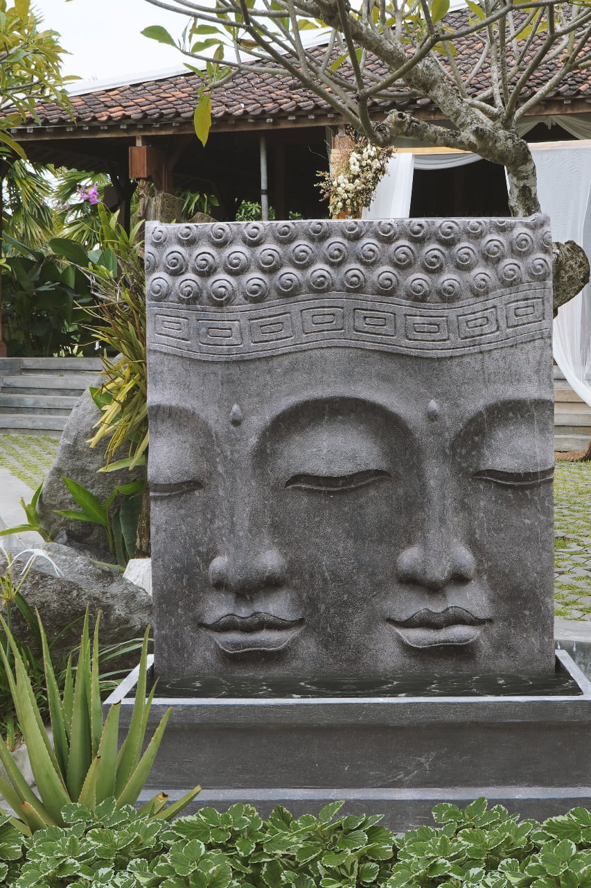Buddha Face sculpture in natural materials – handmade boho decor from Bali