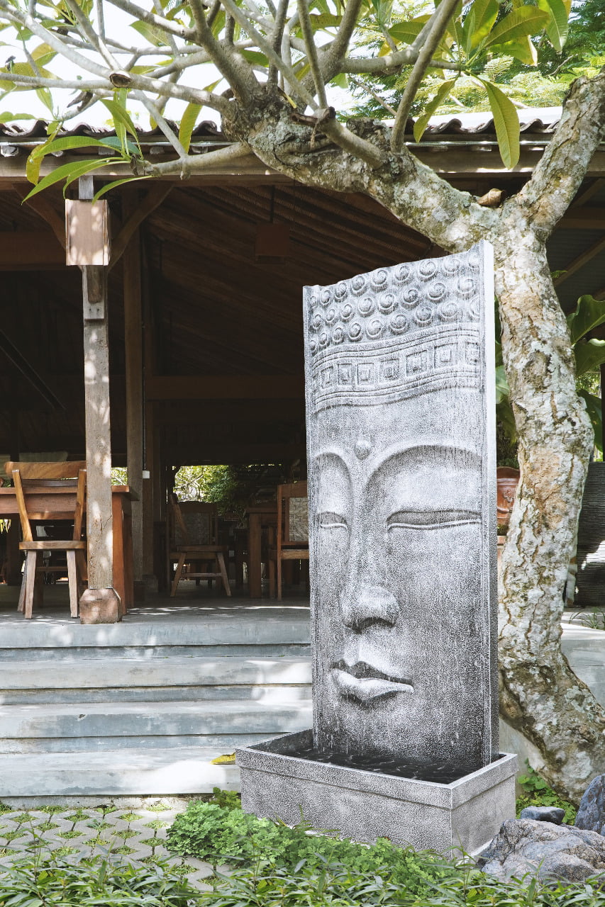 Handmade fibre cement sculpture – the Buddha Face, boho decor made in Bali