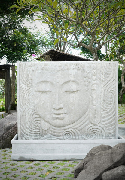 Fibre cement sculpture Buddha Face – boho decor, handwoven and handmade in Bali