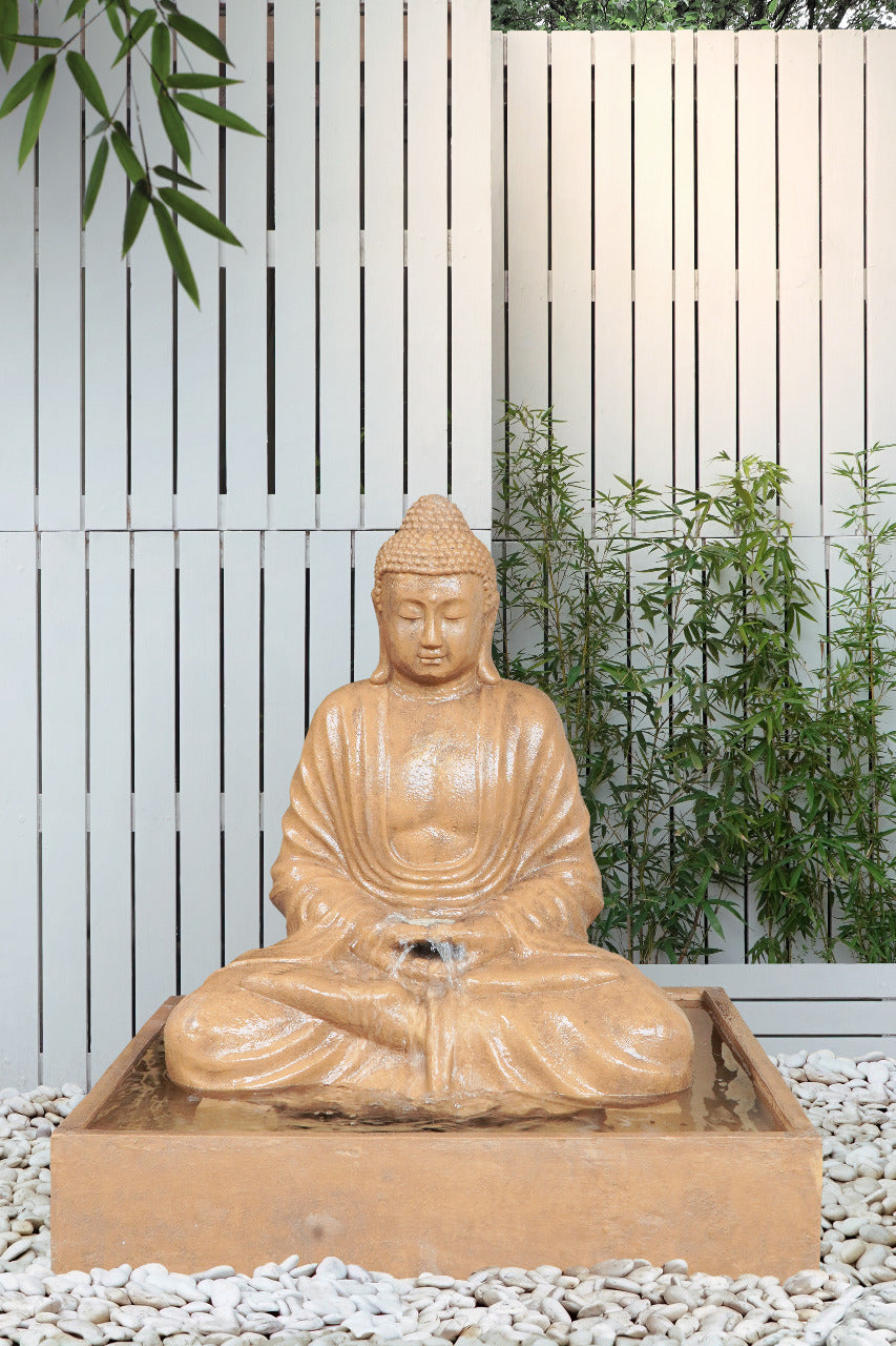 Sitting Buddha water fountain by BaliSouk – boho decor made in Bali