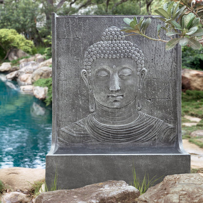 Fibre cement water fountain – Buddha Face, natural natural materials in boho style