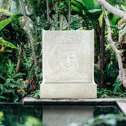 The Buddha Face water fountain – natural materials, boho decor handmade in Bali