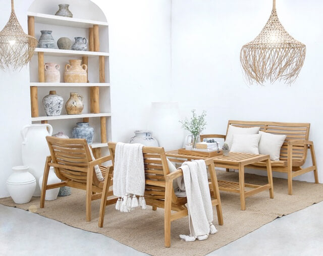 Bali Furniture – Dover Living Set Square Arm With Ivory White Cushion Seat - 1 Sofa, 2 Chair & 1 Table