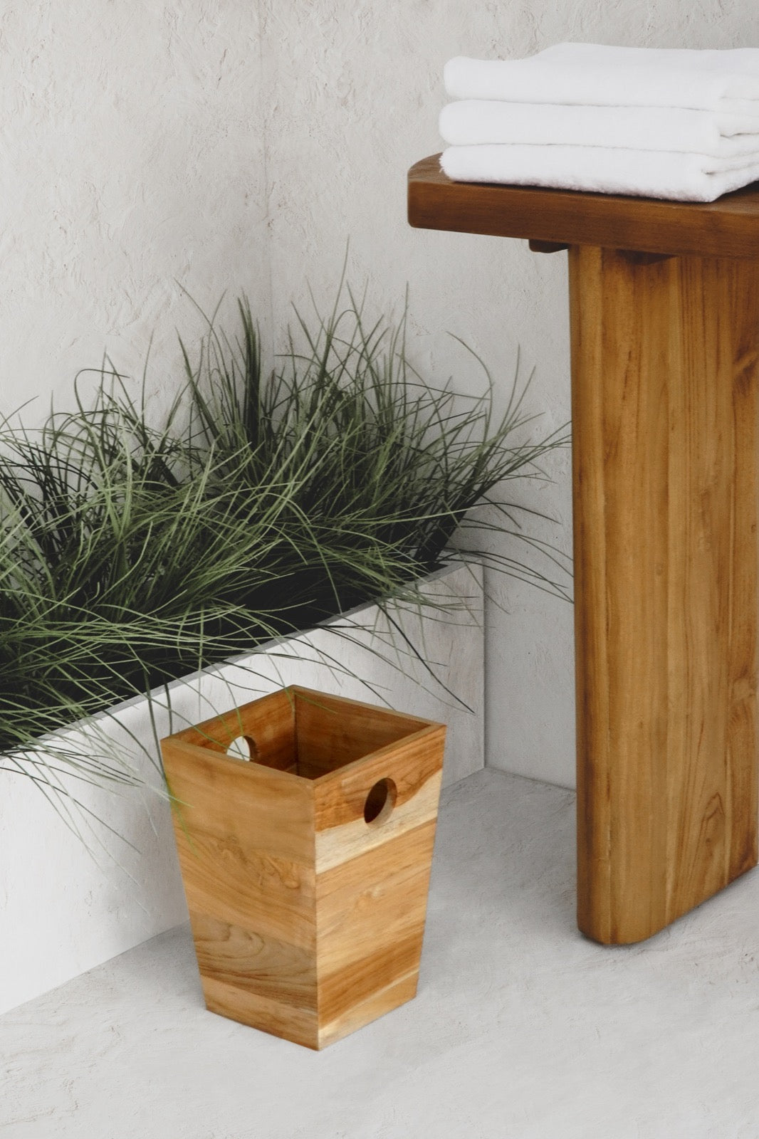 Teak waste bin – Suwung, natural natural materials in boho style