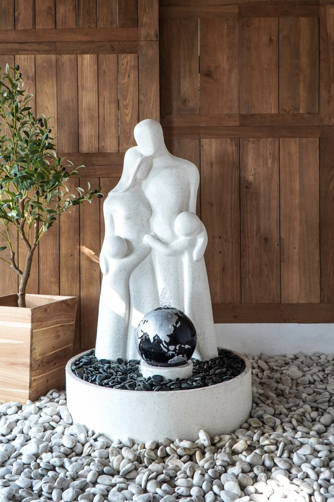Fibre cement water fountain Cemara Family – boho decor, handwoven and handmade in Bali