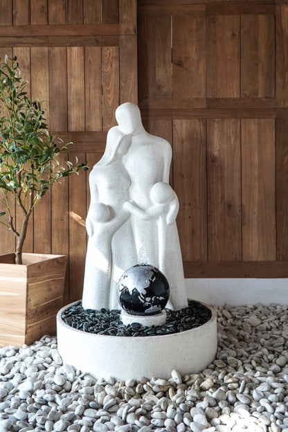 Fibre cement water fountain Cemara Family – boho decor, handwoven and handmade in Bali