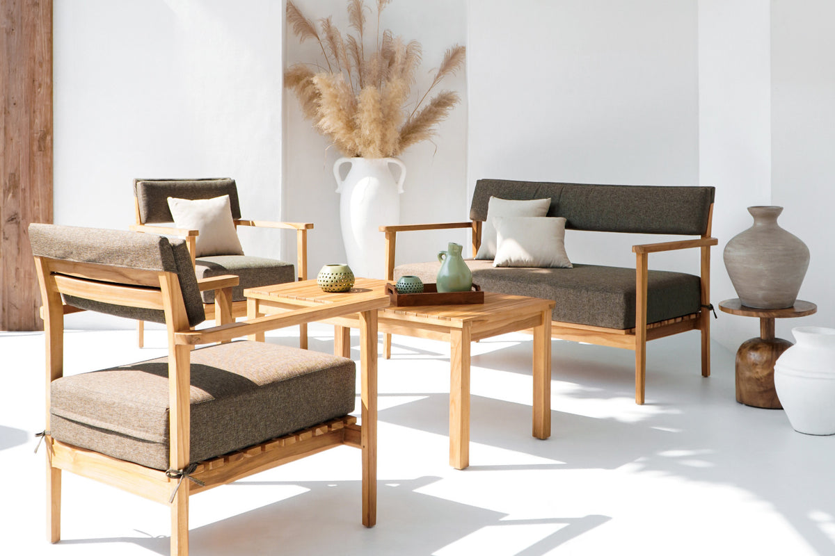 Handmade teak living set – the Farren, boho furniture made in Bali