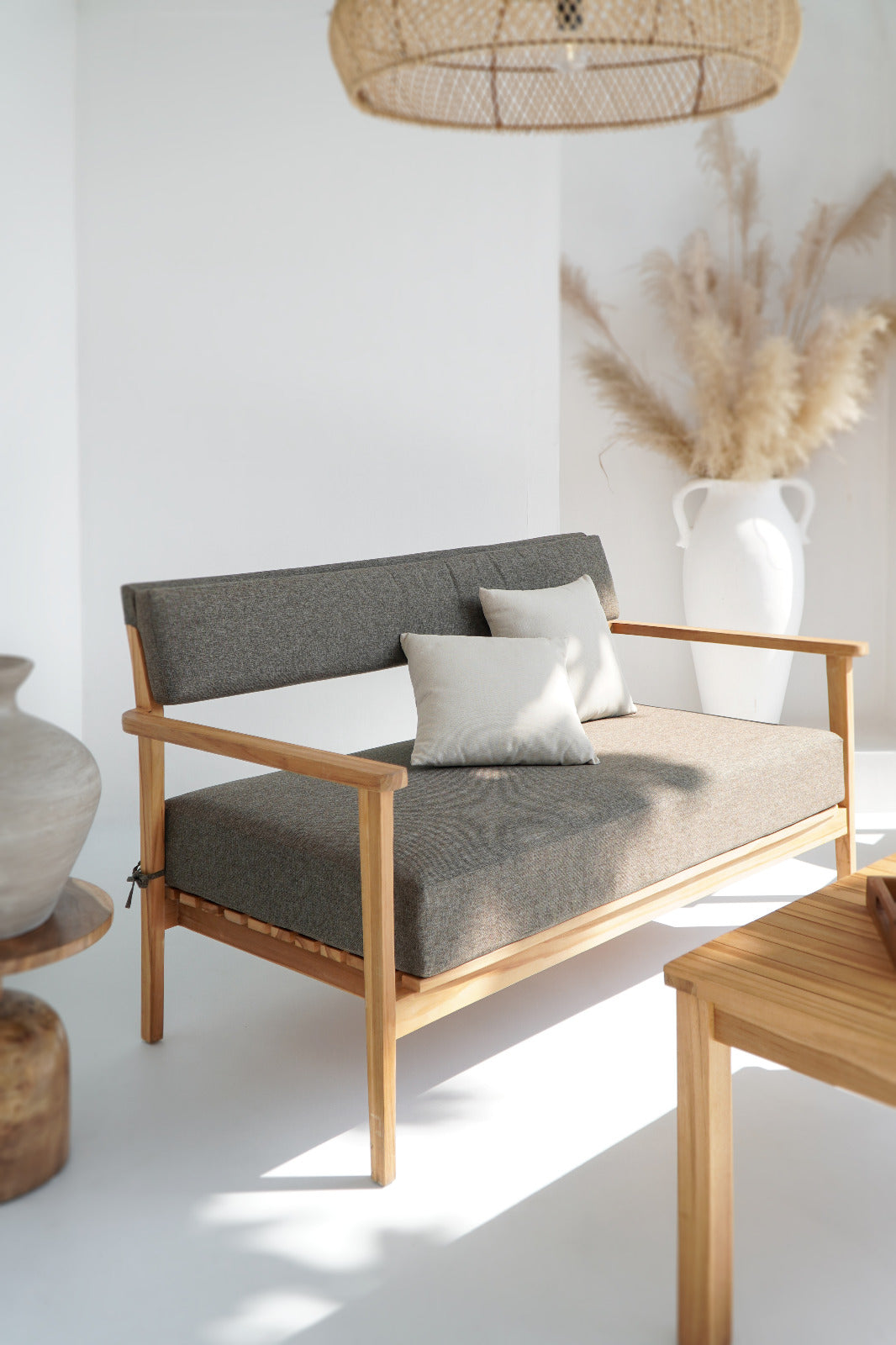 Teak living set – Farren, natural natural materials in boho style