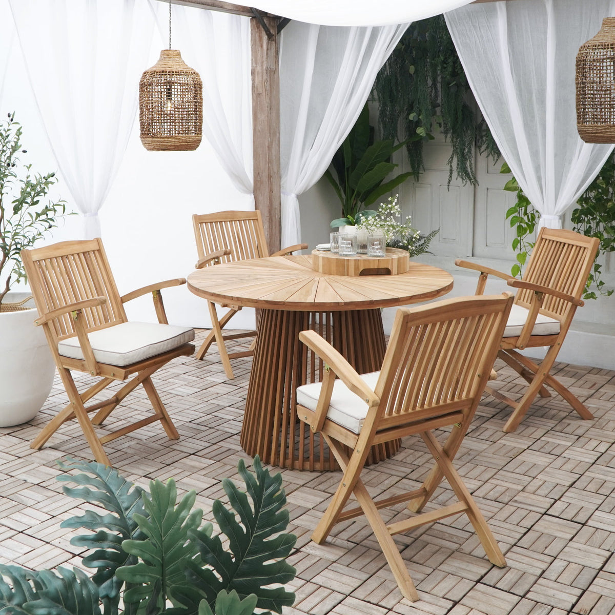 Teak table Inate – boho furniture, handwoven and handmade in Bali
