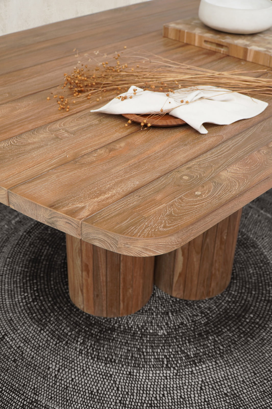 Recycled teak outdoor table Girona – boho furniture, handwoven and handmade in Bali