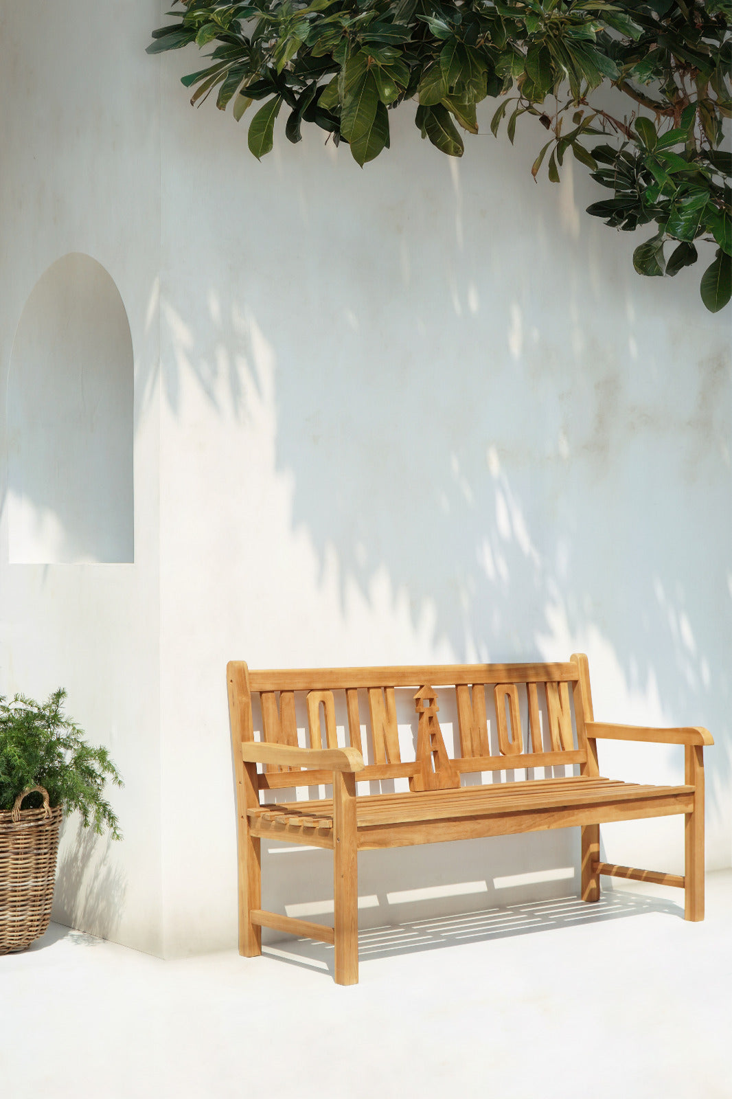 Teak bench Moin-Moin – boho furniture, handwoven and handmade in Bali