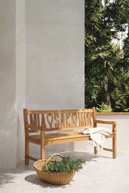 Boho solid teak bench Mia♡San♡Mia, handcrafted in Bali for indoor and outdoor spaces