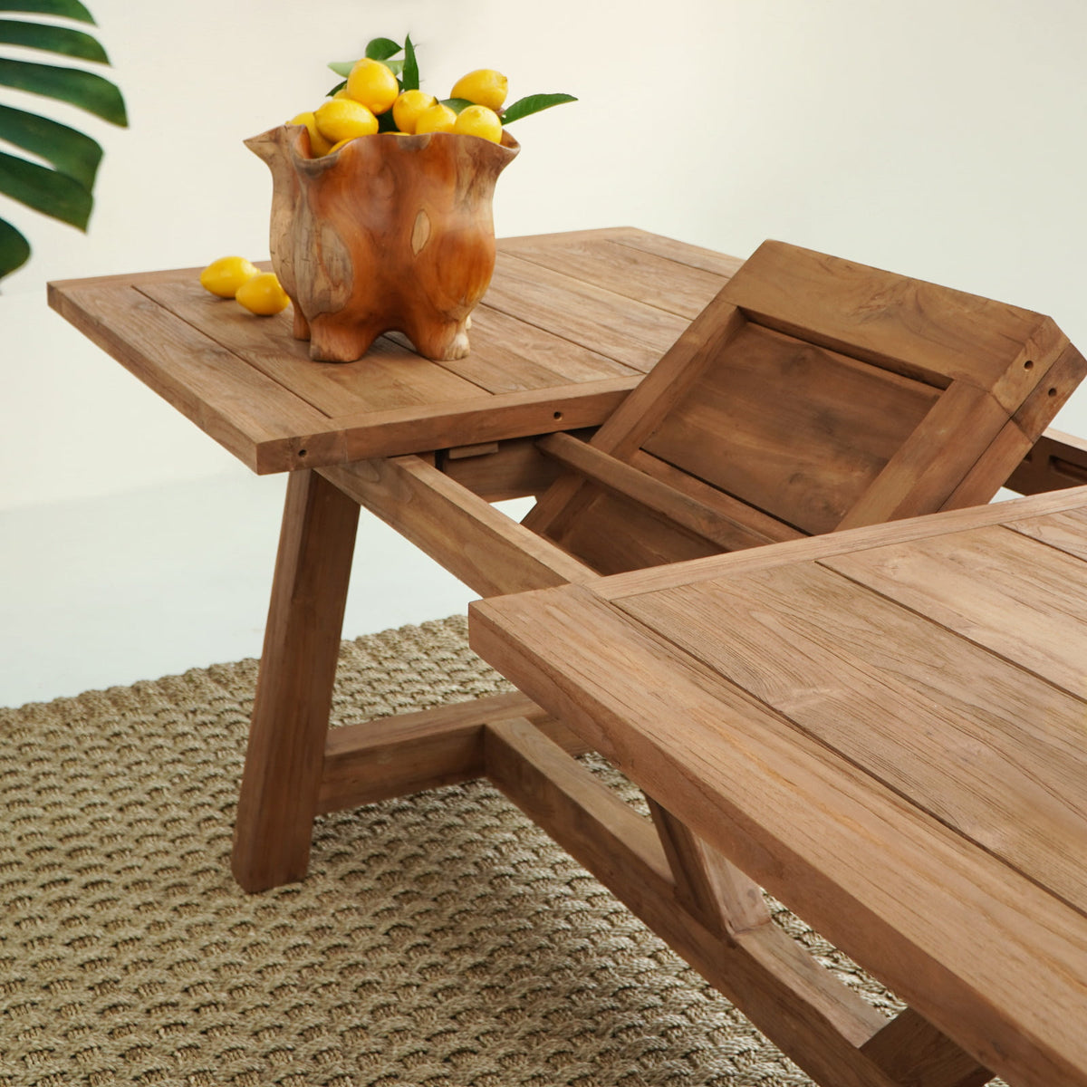 Recycled teak extension table Lincoln – boho furniture, handwoven and handmade in Bali
