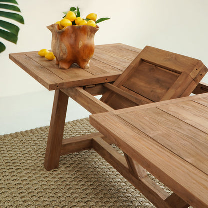 Recycled teak extension table Lincoln – boho furniture, handwoven and handmade in Bali