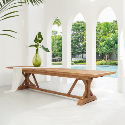 Recycled teak extension table Cross Leg – boho furniture handcrafted in Bali by BaliSouk