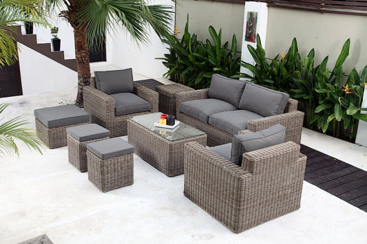 Boho rope and aluminium 8-piece living set Perth, handcrafted in Bali