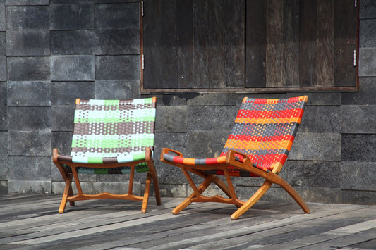 Boho solid teak and synthetic rattan chair Jungle Klap without cushion, handcrafted in Bali