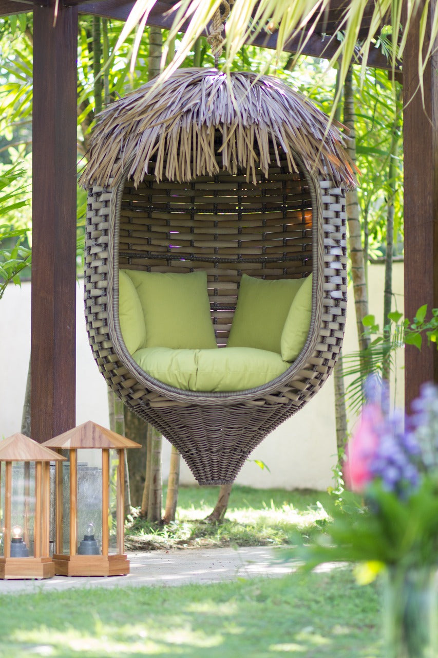 Chania Swing Chair With Green Cushion
