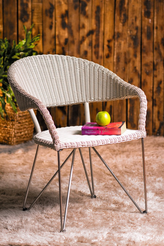 Boho synthetic rattan and metal armchair Garry without cushion, set of 2, crafted by hand in Bali