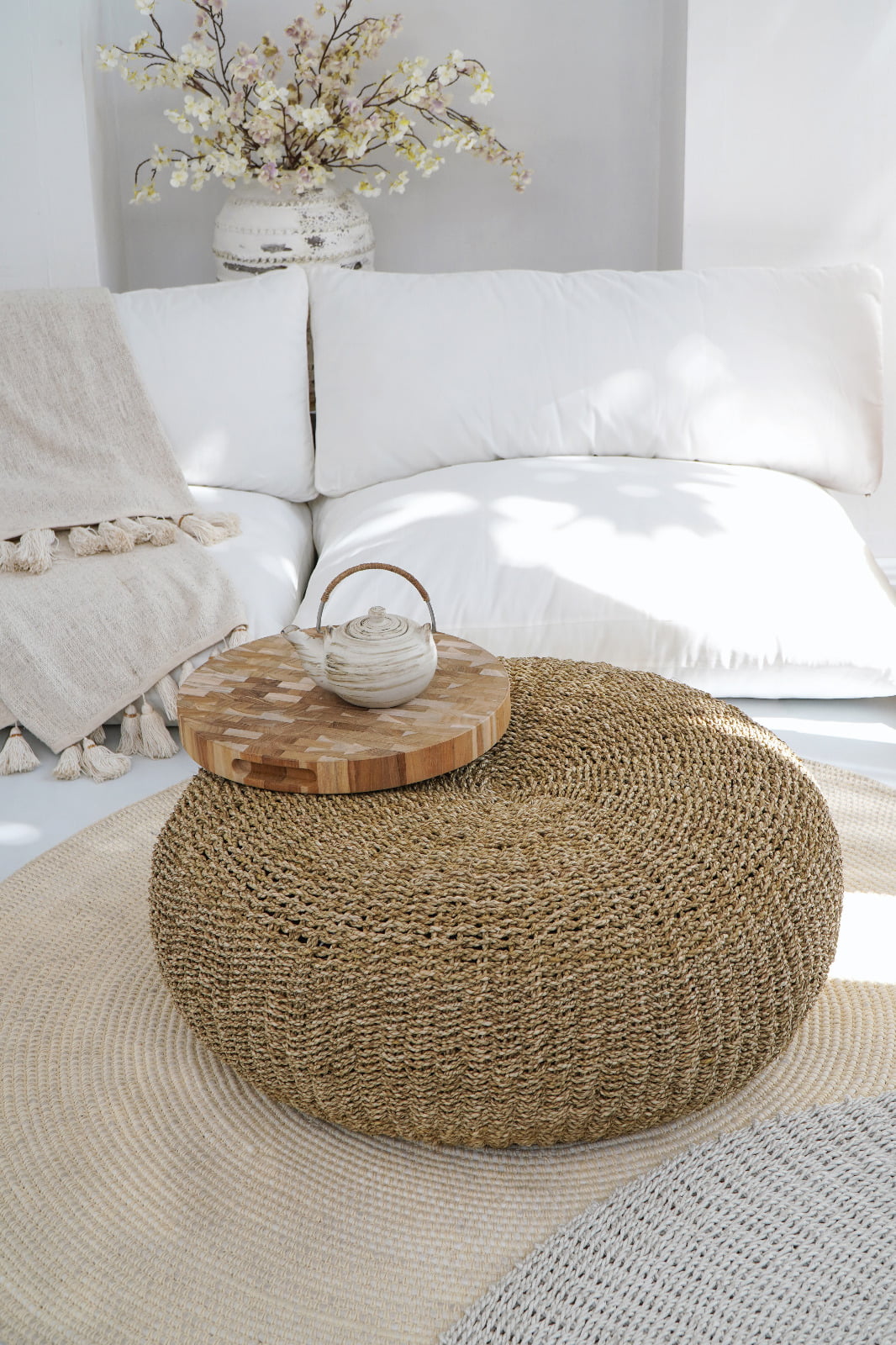 Handmade seagrass stool – the Tulum, boho furniture made in Bali