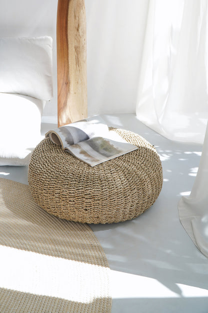 Seagrass stool Tulum – boho furniture, handwoven and handmade in Bali